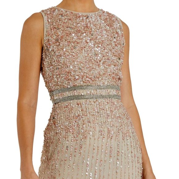 Mac Duggal Nude Sequin Beaded Midi Sheath Dress NWT Size 14 - Picture 3 of 16